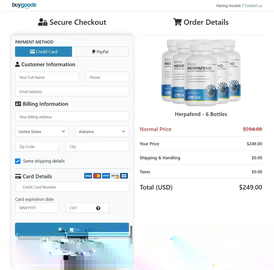 Herpafend order page